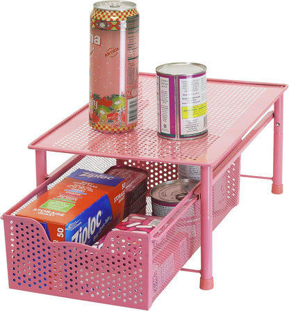Simple Houseware Stackable 2 Tier Sliding Basket Organizer Drawer, White