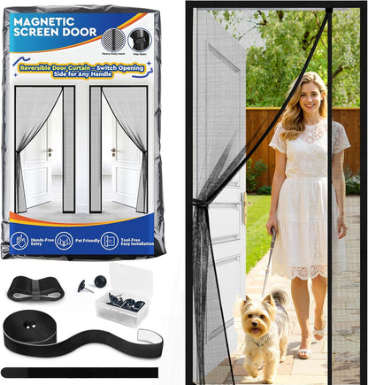 TasticTotes Magnetic Screen Door Mesh - Reversible Left & Right Opening with Magnetic Closure, Keep Buzz Out, Enjoy Fresh Air, Hands Free for Families & Pets (34" x 81", Fit Door Size 32" x 80")
