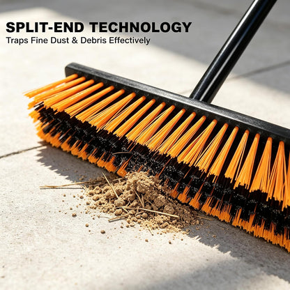 Push Broom, Outdoor Broom, Push Broom Outdoor for Garage, Deck (Orange) | 18‑inch stiff bristle head works as garage, shop & industrial broom for concrete, decks, patios. Ergonomic handle + hook