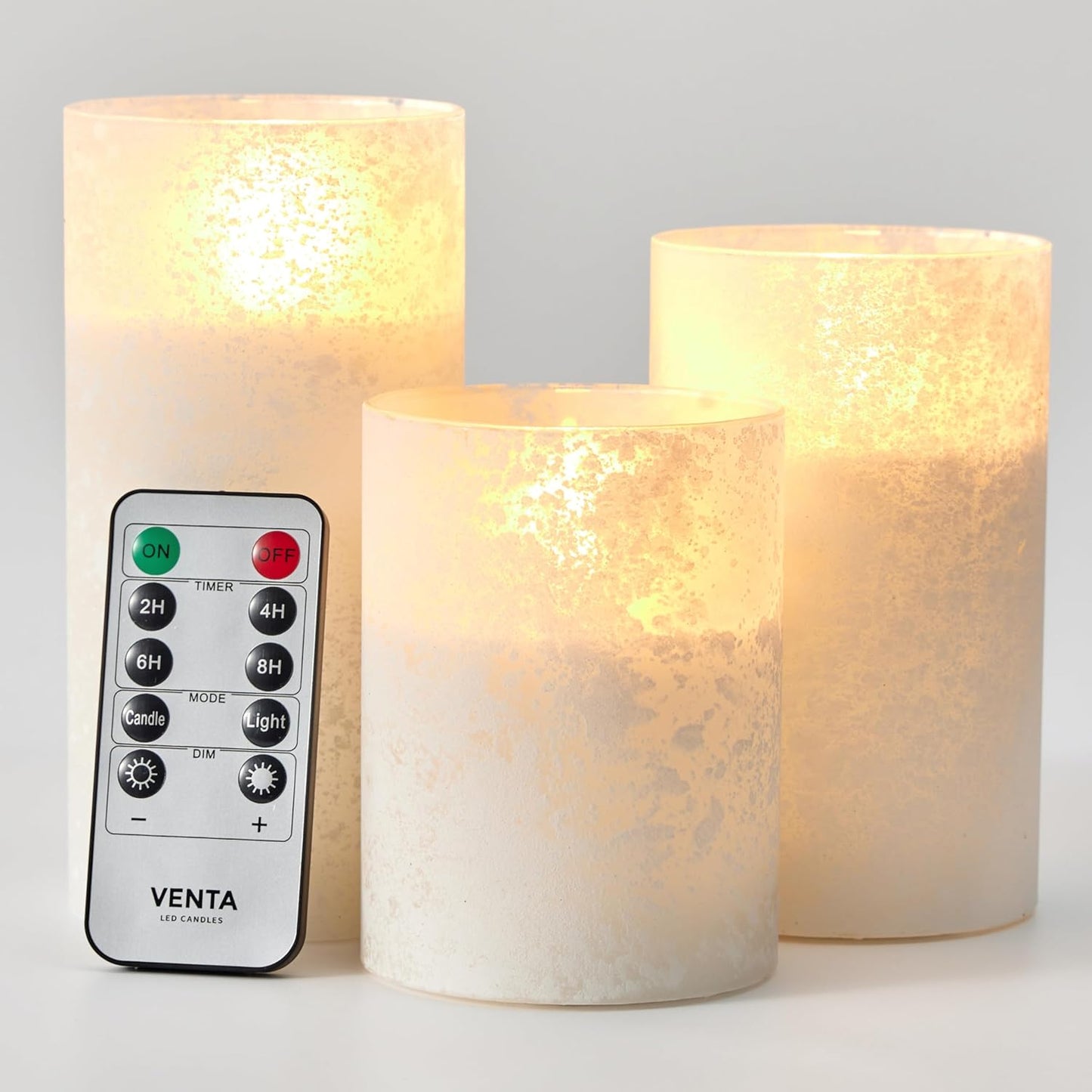 VENTA Set of 3 White Pillar Candles | Real Wax Battery Operated Flickering LED Candles with Remote | Timeless Decor for Farmhouse, Modern & Mantel Displays