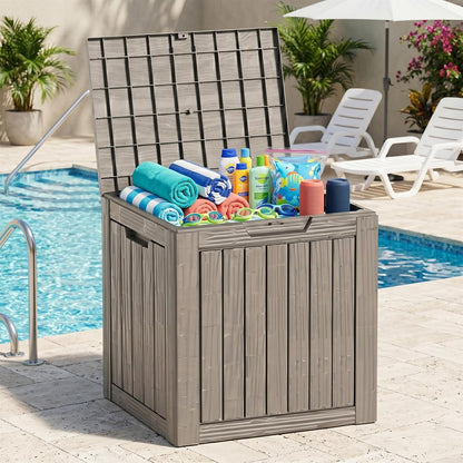 MAKINO 152 Gallon Resin Outdoor Storage Box, Waterproof Deck Box with Lockable Lid, Outside Storage Box for Patio Furniture, Pool Accessories, Garden Tools, Storage Bench for Backyard, Porch, Black