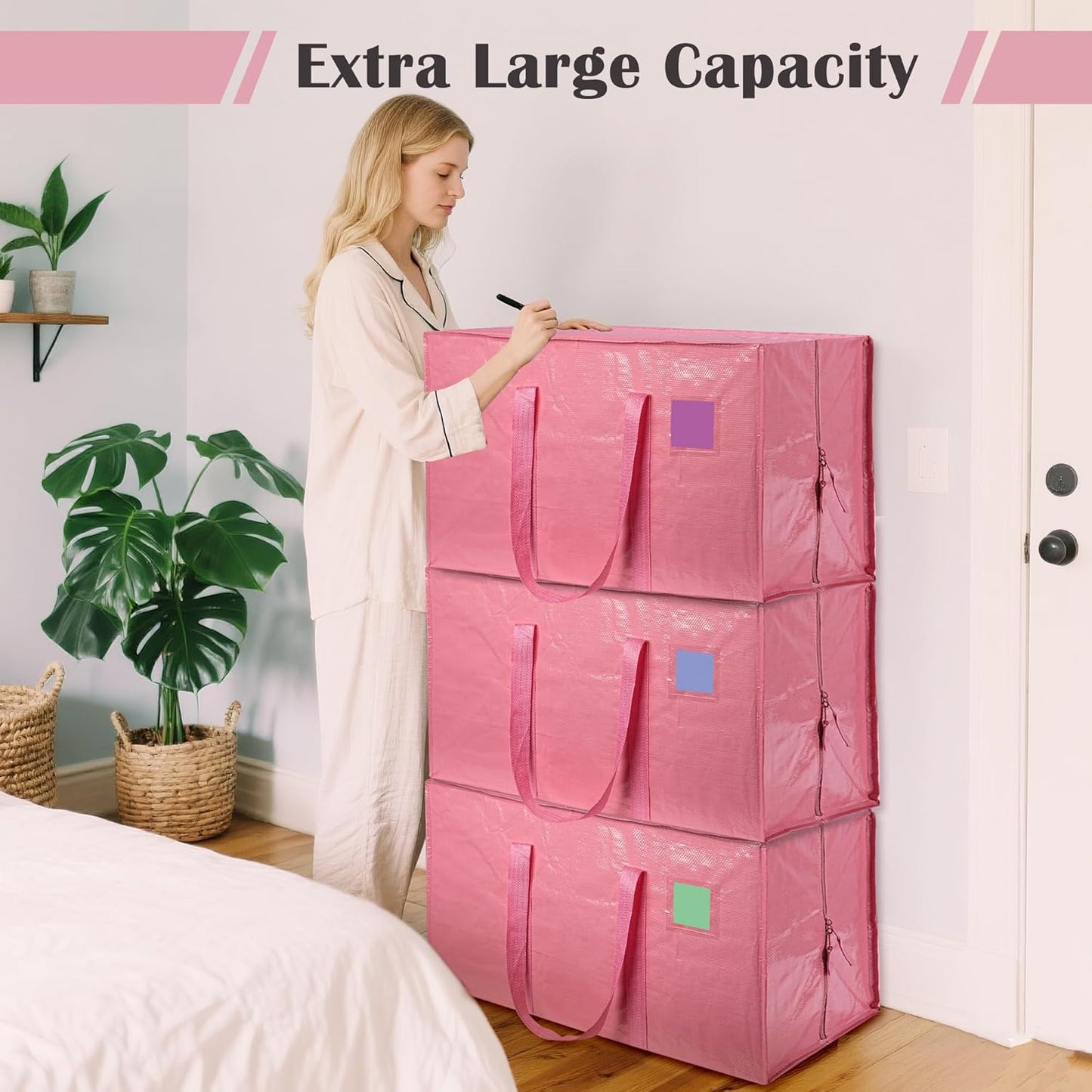 6 Pack Moving Bags Heavy Duty 210GSM with Full-Open Side Zipper, 93L 220lbs Waterproof Foldable Storage Totes for College Dorm Move-In, Moving Boxes Alternative & Home Organization, Blue