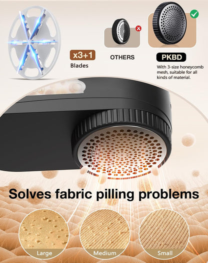 PKBD IPX6 Waterproof Washable Electric Fabric Shaver and Lint Remover, Rechargeable Sweater Defuzzer with 3 Free Extra Blades, Quickly and Effectively Remove Fluff, Fuzz, Bobbles for Clothes, White