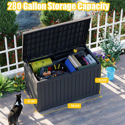150 Gallon Waterproof Outdoor Storage Box,Resin Deck Box,Lockable Outside Storage Box Container for Patio Furniure,Garden,Tools (150 Gallon,Black)