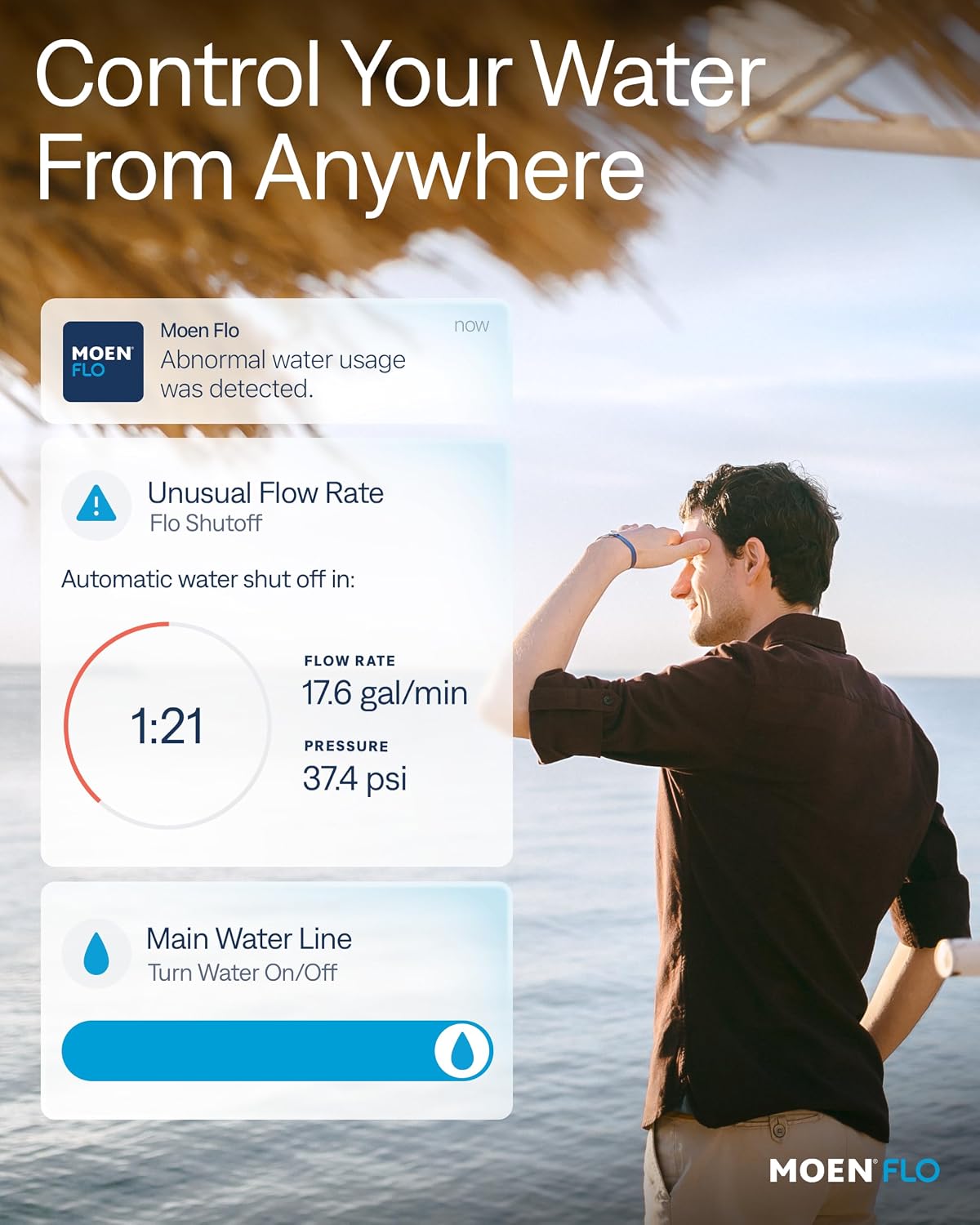 Moen Flo 1-inch Smart Water Shut Off Valve, Smart Home Water Monitor Leak Detector, Wifi Connected, App Enabled Flow Meter and Shutoff, 900-006