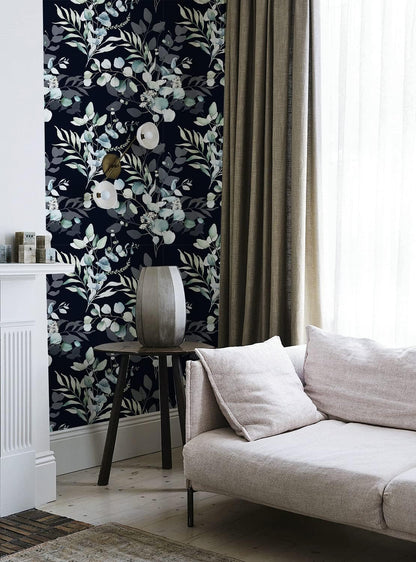HAOKHOME Peel and Stick Wallpaper Boho Green/White Botanical Leaf Floral Wall Mural Home Nursery Decor Renter Friendly Wallpaper 17.3in x 9.8ft