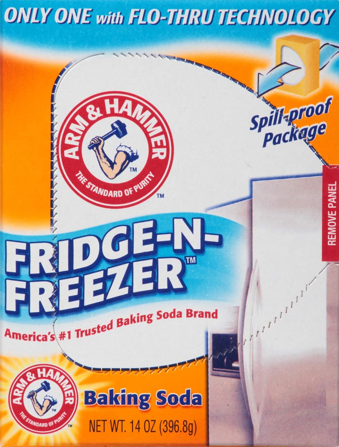 ARM & HAMMER Fridge-n-Freezer Baking Soda Odor Absorber, Helps Keep Food Tasting Fresh, Long-Lasting, Natural & Unscented Deodorizer for Kitchen & Home, 14 Oz, 12 Pack