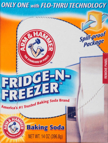ARM & HAMMER Fridge-n-Freezer Baking Soda Odor Absorber, Helps Keep Food Tasting Fresh, Long-Lasting, Natural & Unscented Deodorizer for Kitchen & Home, 14 Oz, 12 Pack
