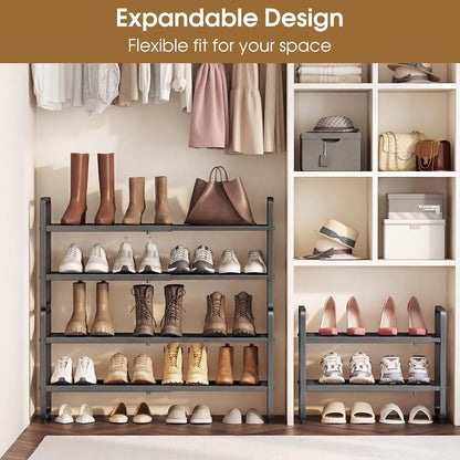 SAYZH Expandable Shoe Rack for Closet, Adjustable Metal Shoe Organizer with Sturdy Mesh Shelves for Boots & Heels, Stackable Shoe Storage for Entryway, Garage, Small Spaces (Black, 2-Tier)