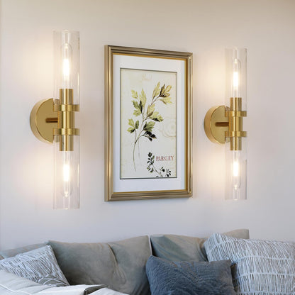 Battery Operated Wall Sconce Set of 2, 10000mAh Rechargeable Wireless Wall Lights Remote Control, Cordless Timer Dimmable Glass Wall Lamps for Living Room Bedside Entryway Emergency Gold 16.5 Inch