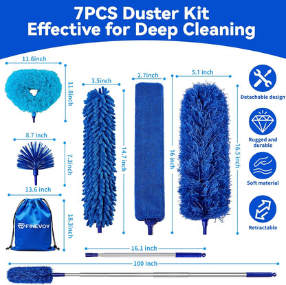 Dusters for Cleaning, Duster with Extension Pole 5 in 1 Kit, Cobweb Duster, Long Dusters for High Ceilings, Microfiber Dusters for Ceiling Fan, Blinds and Furniture