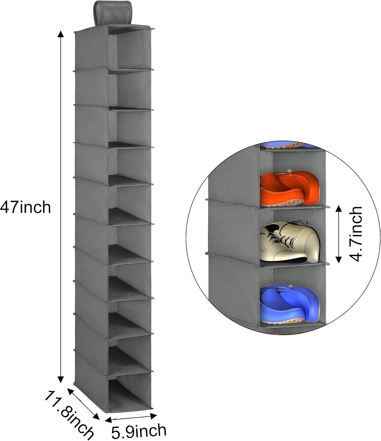 Libeder Hanging Shoe Organizer, 10-Shelf Closet Organizer with 6 Mesh Side Pockets