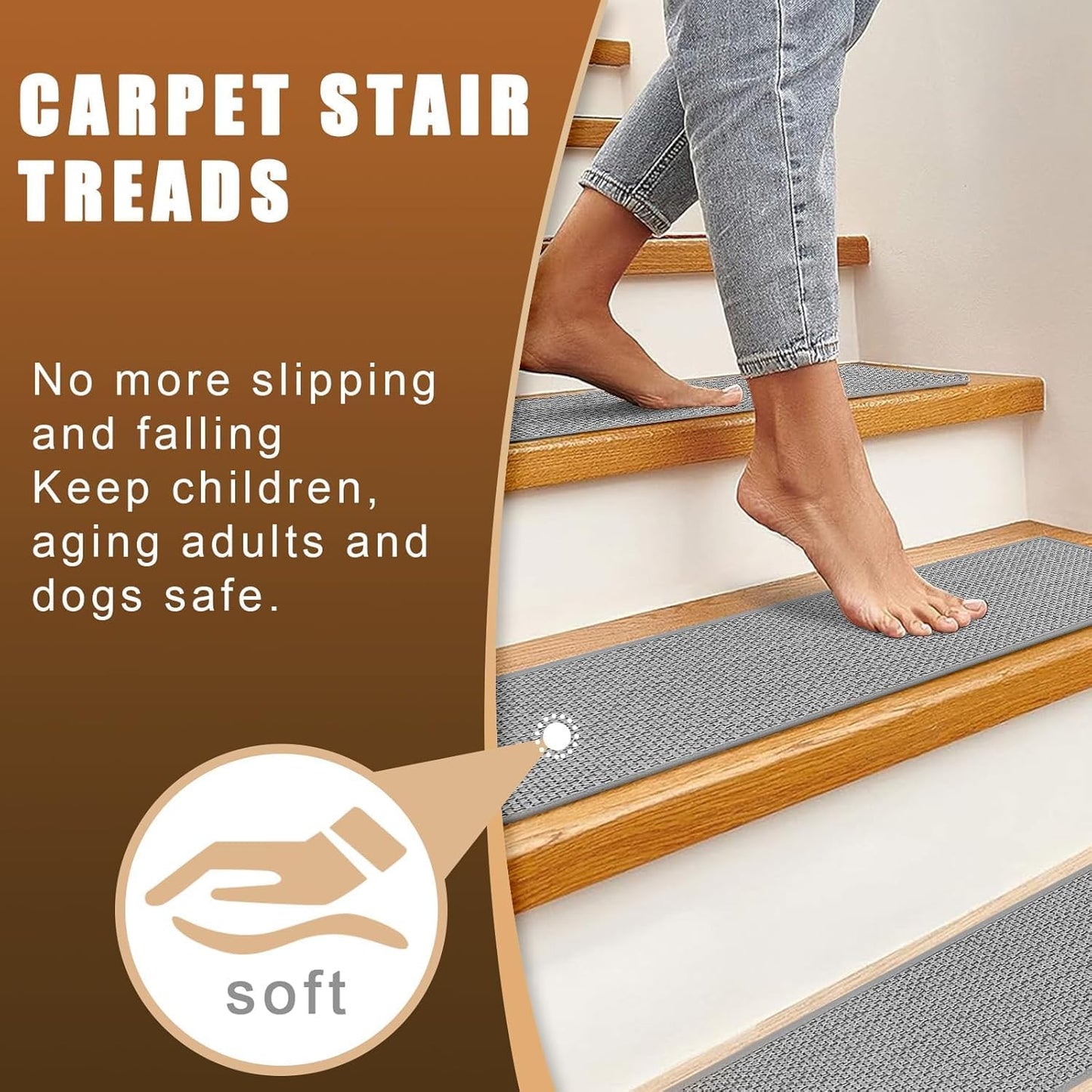 15Pcs Stair Treads for Wooden Steps With Self Adhesive, 8"x30" Non Slip Stair Runners-Peel & Stick Indoor Stair Carpet Runner, Resistant Runner for Kids, Elders and Pets, Black
