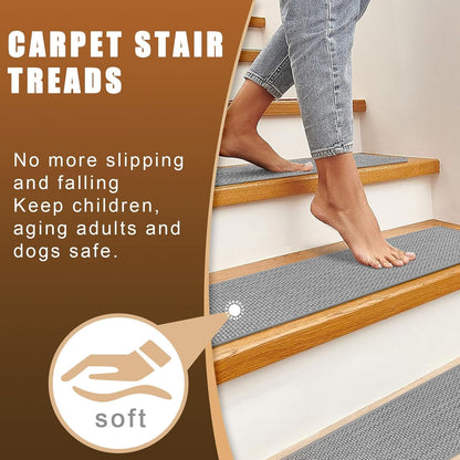 15Pcs Stair Treads for Wooden Steps With Self Adhesive, 8"x30" Non Slip Stair Runners-Peel & Stick Indoor Stair Carpet Runner, Resistant Runner for Kids, Elders and Pets, Black