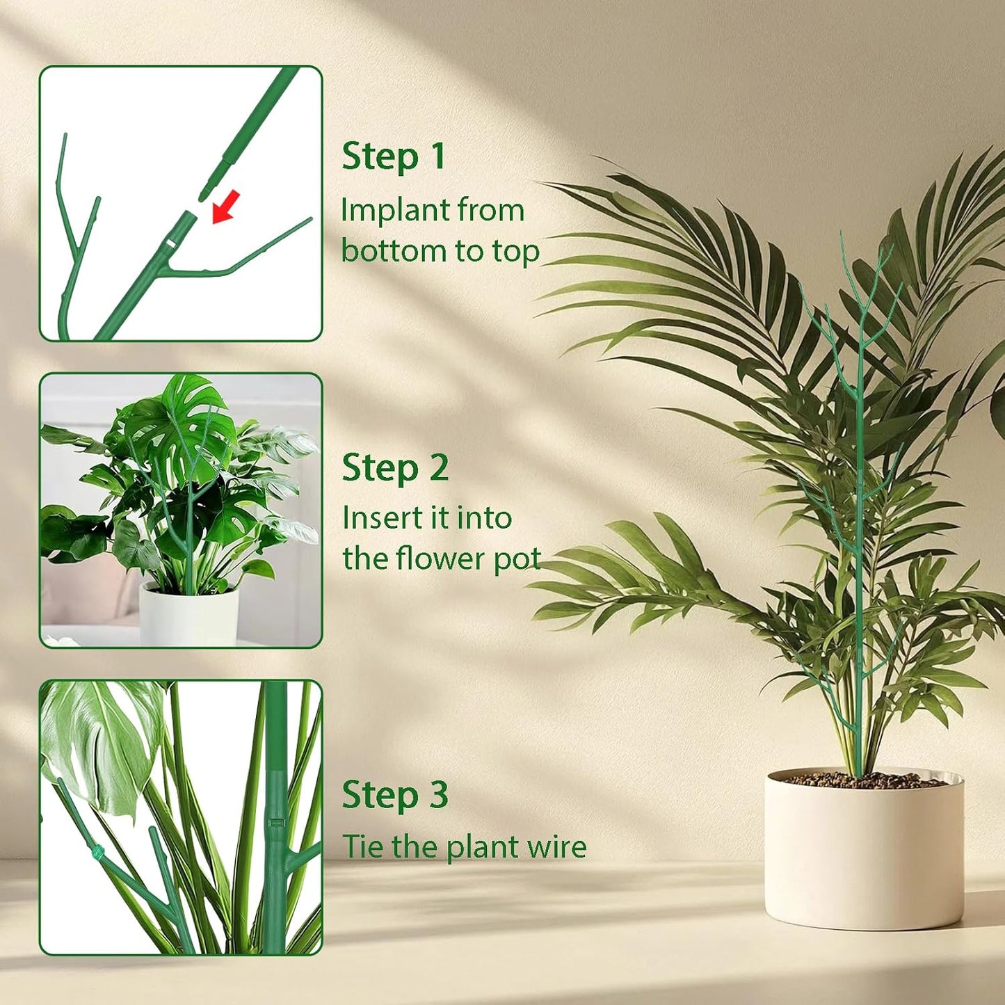 10-Pack Stackable Plant Stakes for Monstera, Pothos & Climbing Plants | 14.57-Inch Tall Branch-Style Plant Support - Reusable Plastic Stake Helps Plants Grow Upright Indoors & Outdoors