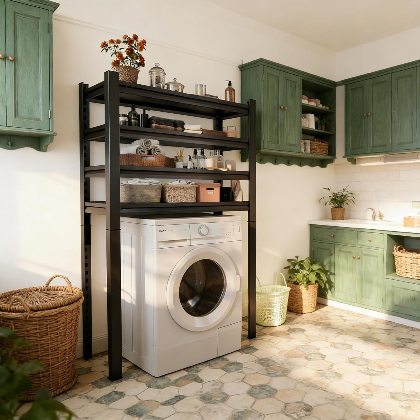 Over Washer and Dryer Shelves, Laundry Room Shelves Adjustable Metal Heavy Duty Freestanding Storage Shelves, Washing Machine Rack for Organization and Storage, Black (Black, 63''H*35.43''W*11.81''D)