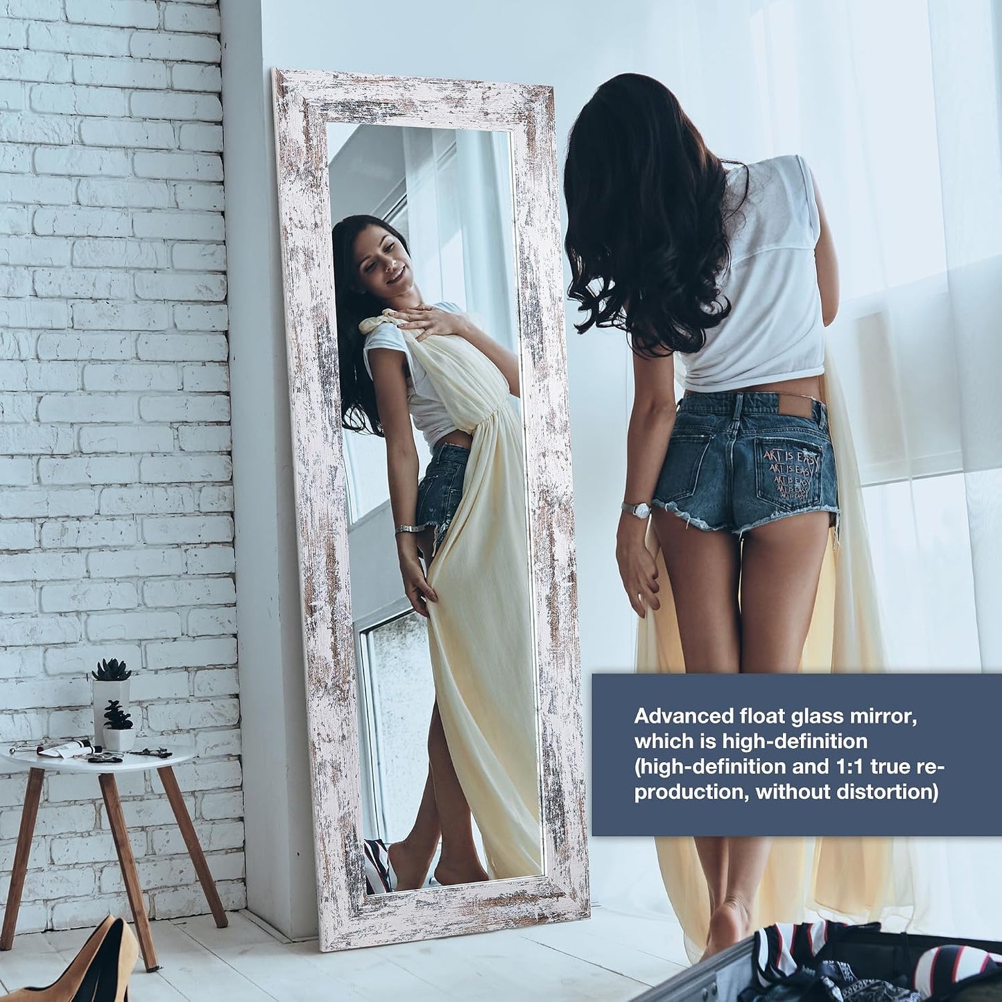 Syndra Modern Full Length Mirror Wood Frame, 65x24'' Large Floor Mirror with HD Tempered Glass & Wall Mount, Rectangular Standing Mirror for Bedroom, Living Room, Entryway, Farmhouse(Grey White Oak)