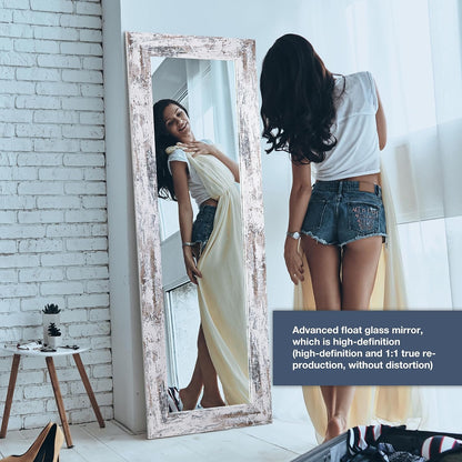 Syndra Modern Full Length Mirror Wood Frame, 65x24'' Large Floor Mirror with HD Tempered Glass & Wall Mount, Rectangular Standing Mirror for Bedroom, Living Room, Entryway, Farmhouse(Grey White Oak)