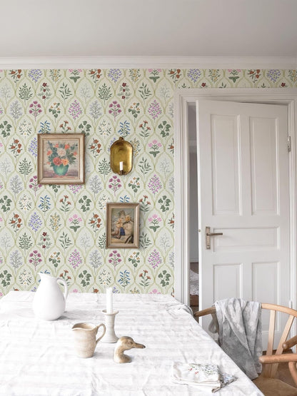 Dimoon 17.3''x78.7'' Vintage Peel and Stick Wallpaper Boho Beige Neutral Contact Paper White Floral Bird Wallpaper Removable Botanical Renter Friendly Modern Wall Paper Bedroom Bathroom Vinyl Roll