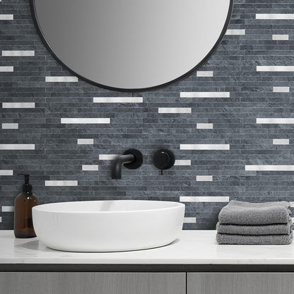 AULIGET 20 Sheets Peel and Stick Backsplash, Black & Grey Wood Look PVC Mixed Metal Stick on Backsplash Tiles for Kitchen