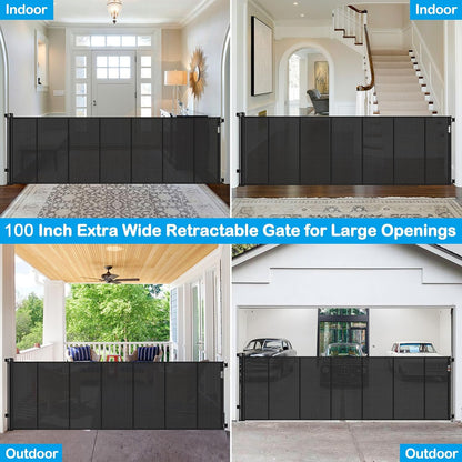 42 Inch Extra Tall Retractable Baby Gates with Reinforced Strips 55 Inch Wide Outdoor Retractable Dog Gate No Sag Extra Tall Baby Gate for Doorway Anti-Scratch Mesh Gates for Kids or Pets, White