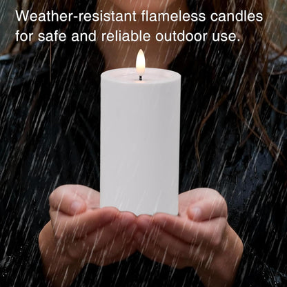 LUSHARBOR Outdoor Flameless Candles, Set of 3 Battery Operated Pillar Candles with Remote & Timer, 3" x4" 5" 6" Waterproof Plastic LED Candles for Patio Porch Garden Yard Candle Lantern Ivory