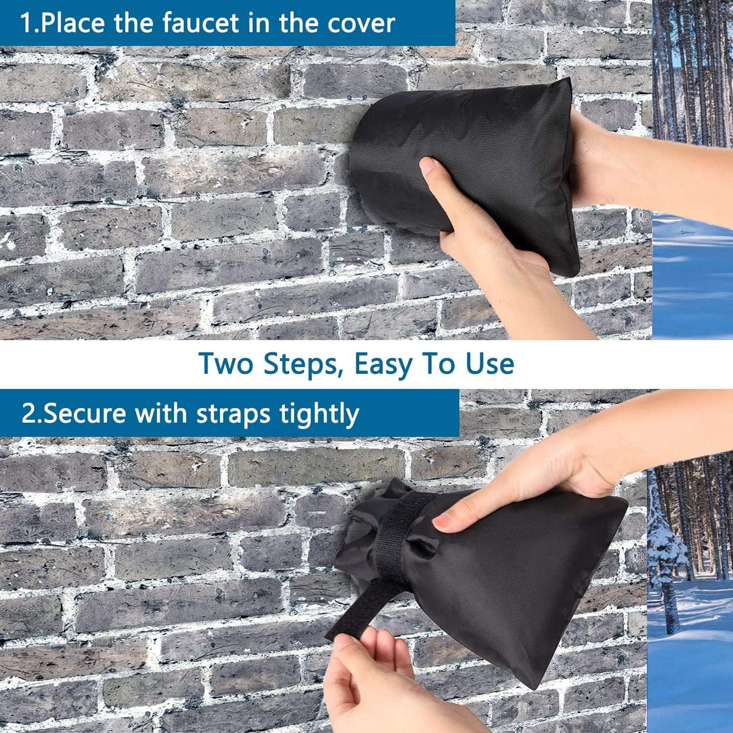 Outdoor Faucet Cover Socks for Winter Freeze Protection, 7.09" W x 9.06" H, Velcro Thickened Anti-Freeze Outdoor Tap Cover, Reusable Waterproof Insulated Spigot backflow Cover,Black, 2Pcs