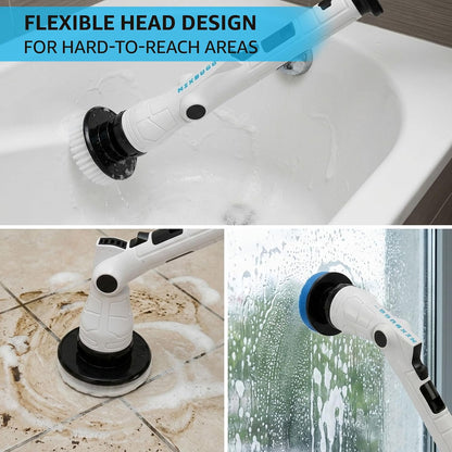 Electric Spin Scrubber, 3-Speed Adjustable Head Shower Bathroom Scrubber | 8 Replaceable Heads, 54" Extendable Long Handle, IPX6 Waterproof, Shower Cleaner Brush, Cordless for Tub Grout Tile Floor Car