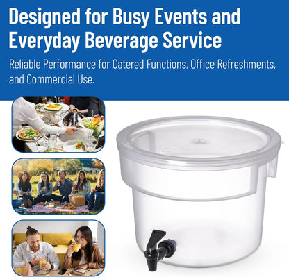 Carlisle FoodService Products Round Beverage Dispenser, Durable Drink Dispenser with Spigot and Sturdy Base for Catering, Events, and Parties, Plastic, 5 Gallons, Black