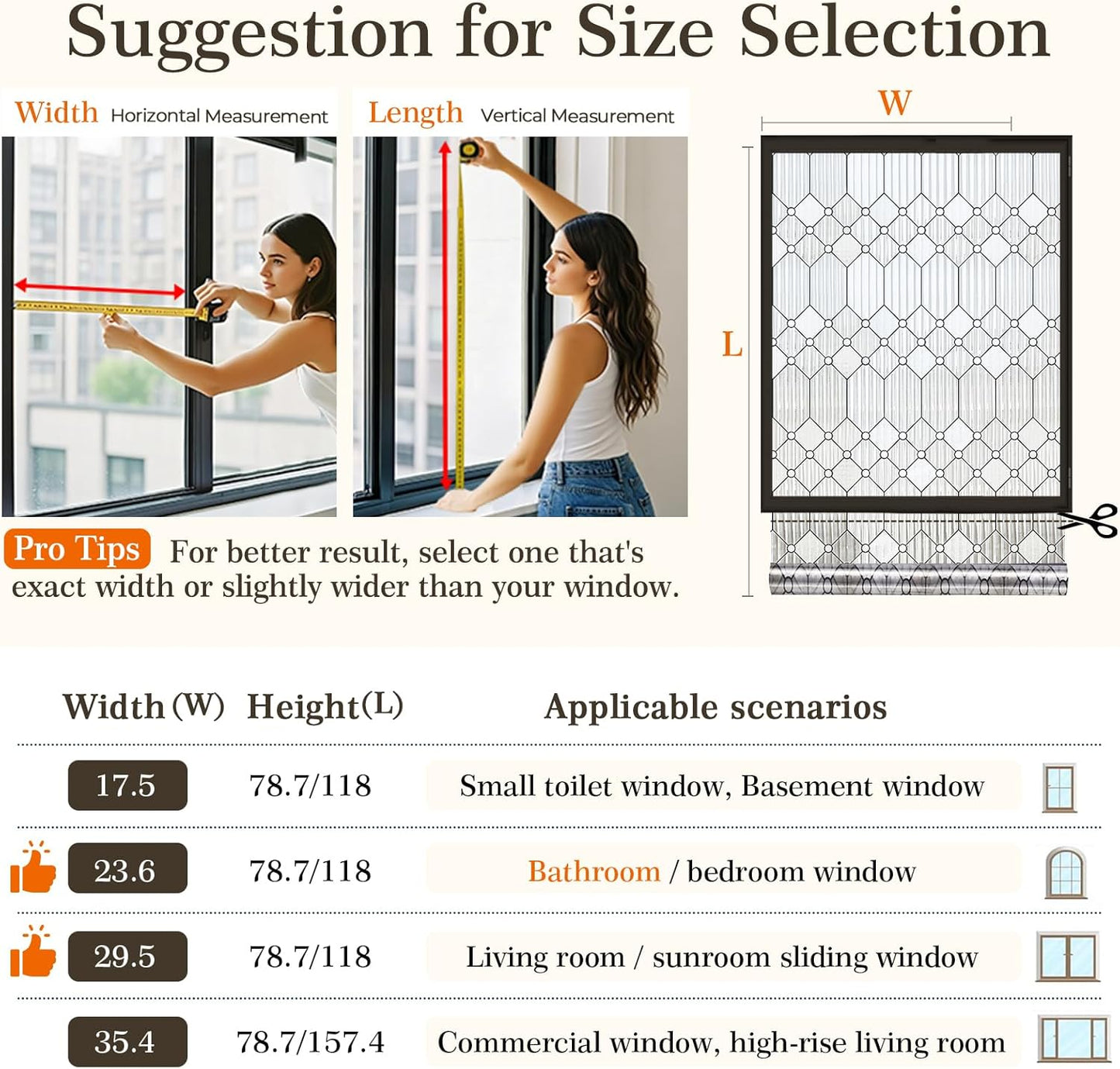 SUNBABY Reeded Glass Window Privacy Film, Frosted Glass Window Film for Bathroom & Front Door, Static Cling Decorative 3D Window Stickers Day and Night Privacy Sun Heat Blocking (17.5 x 78.7 Inch)
