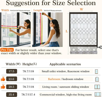 SUNBABY Reeded Glass Window Privacy Film, Frosted Glass Window Film for Bathroom & Front Door, Static Cling Decorative 3D Window Stickers Day and Night Privacy Sun Heat Blocking (17.5 x 78.7 Inch)