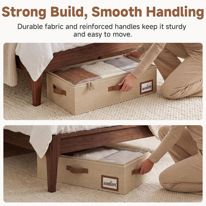StorageWorks Large Under Bed Storage Containers with Handles and Label Holder, 2 Pack Ultra-thick Fabric Underbed Bins, Closet Organizer for Clothes, Blankets, Sweater