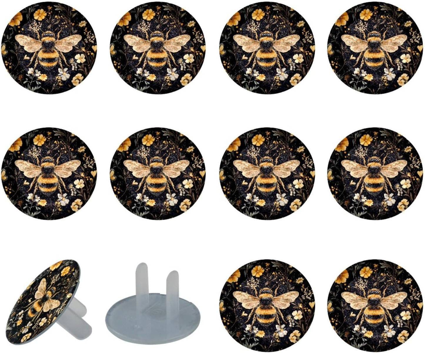 Vintage Brown Wood 12 Packs Outlet Covers Child Proof Plug Protector, Safety Outlet Plugs Covers, 2-Prong Wall Socket Protection Caps, Round Electrical Wall Receptacle for Home Office