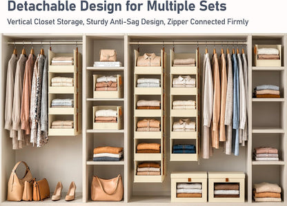 DIMJ Hanging Closet Organizer - 4 Tier Collapsible Hanging Shelves with Hooks Zipper, Fabric Clothes Organizer, Space-Saving Storage Bin Basket for RV, Bedroom, Laundry Organization