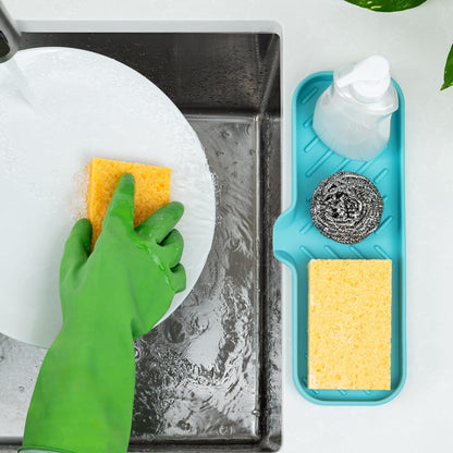 Zulay Kitchen (9x3.5in) Sponge Holder for Kitchen Sink - Flexible Heavy-Duty Multipurpose Sink Caddy - Counter Organizer for Kitchen, Bathroom, Makeup, Trinkets & More! (Grey)
