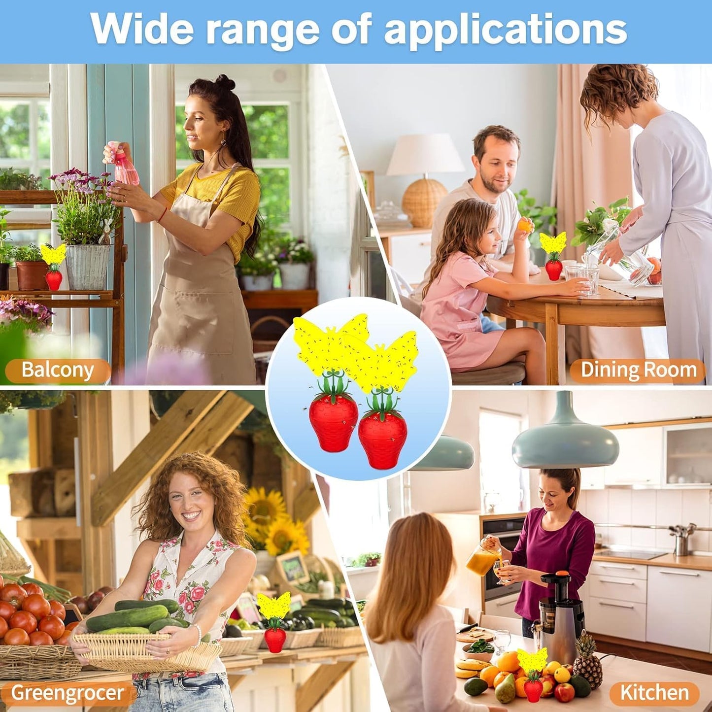 Fruit Fly Traps for Indoors, Gnat Killer Pet&People Safe, Effective Fruit Flies Catcher for Mosquitoes, Gnats, Moths, Durable Flying Insect Trap with Sticky for Home Plants Kitchen Garden