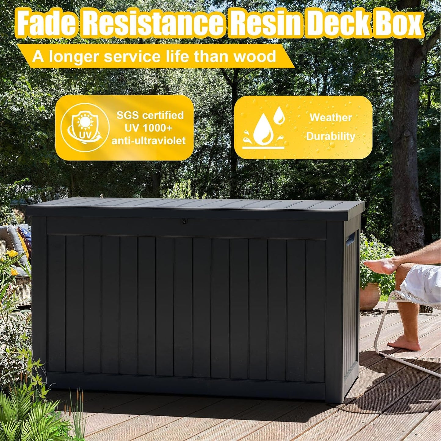 DRATO 180 Gallon Outdoor Storage Box, Large Waterproof Deck Box, Lockable Resin Storage Container with Reinforced Support for Patio Cushions, Garden Tools, UV-Resistant Outdoor Chest（Black，180 Gallon）