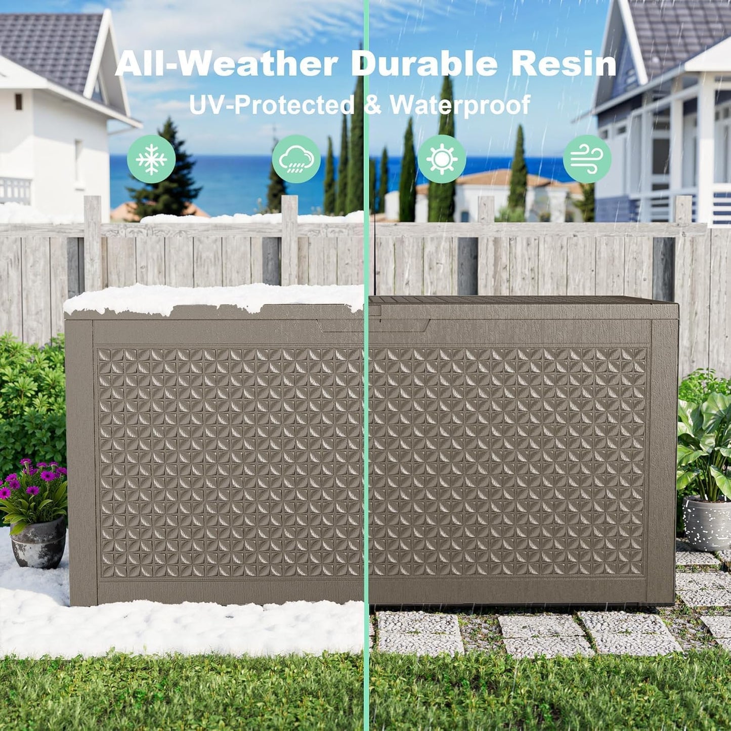 230 Gallon Large Outdoor Storage Box Waterproof, UV Resistant Resin Deck Box with Hydraulic Rod & Lockable Latch for Patio Furniture, Outside Storage Box for Garden Tools, Patio Cushions, Black
