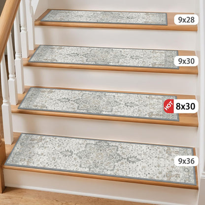 sarben Non Slip Stair Treads for Wooden Steps 15PCS - 8"x30" Indoor Safety Carpet, Edging Mats with TPE Adhesive Backing, Pet and Elderly Friendly Stair Rugs (Taupe) - Colors A