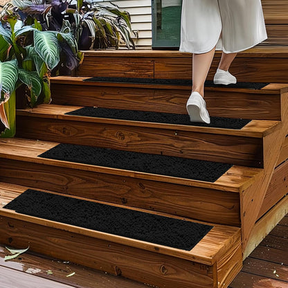Muddy Mat® Pack of 4 - Soft Chenille Stair Treads Non-Slip Reusable, Super Absorbent Stair Treads for Wooden Steps, Tile & Marble Floor, Easy to Install & Machine Washable - Brown 30'' x 7''