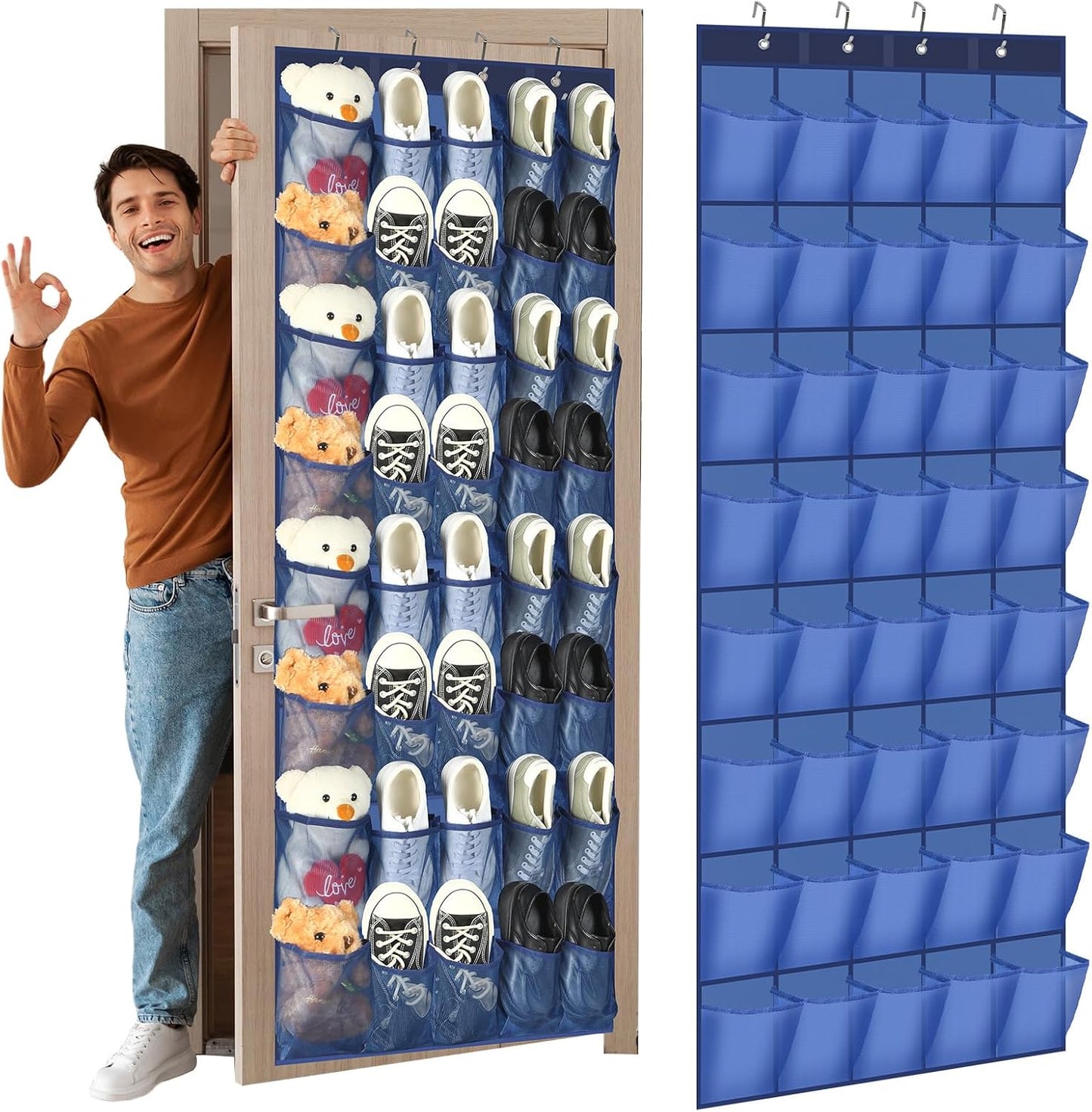 Windyun 40 Over The Door Shoe Organizer, Large Mesh Pocket Hanging Shoe Rack Hanger Large Capacity Gray Behind The Door Storage Holder for Dorm College Closet Entryway Bedroom Utility Room Women Men