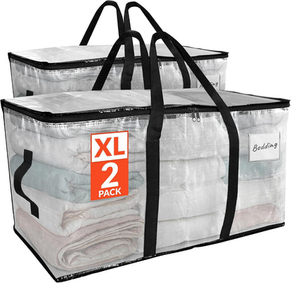 Reli. Moving Bags Heavy Duty (2 Pack) | Extra Large Totes for Storage & Packing | Small Space & Dorm Room Essentials | Packing Bags with Handles & Zippers | Alternative to Moving Boxes (Clear)