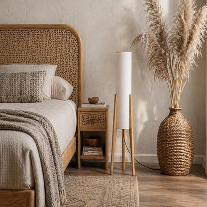 MIXL-Farmhouse Style Bamboo Floor Lamp,Large Wicker Indoor Floor Light,Boho Standing Light Plug in,Modern Minimalist Standing Lamp for Living Room Bedroom