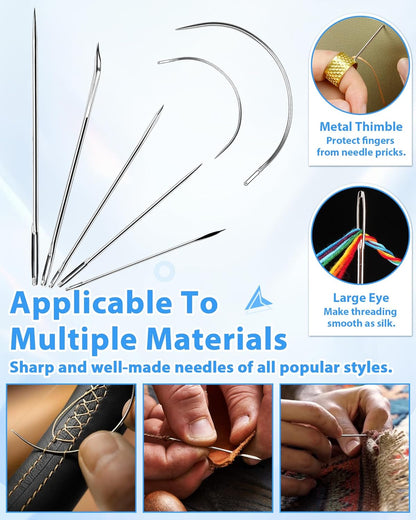 PLANTIONAL Upholstery Repair Sewing Kit, Heavy Duty Sewing Kit with Sewing Awl, Seam Ripper, Leather Hand Sewing/Stitching Needles, Sewing Thread for Car/Sofa/Backpack/Shoe, Craft DIY, 10 Color, 47Pc