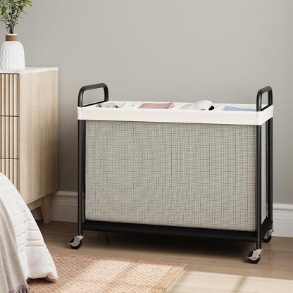 ELYKEN Laundry Hamper 3 Section, 120L Rolling Laundry Sorter with Removable Liner Bag, Laundry Basket with Wheels, Steel Frame with Metal Handle, Clothes Hamper Cart for Laundry Room & Bedroom