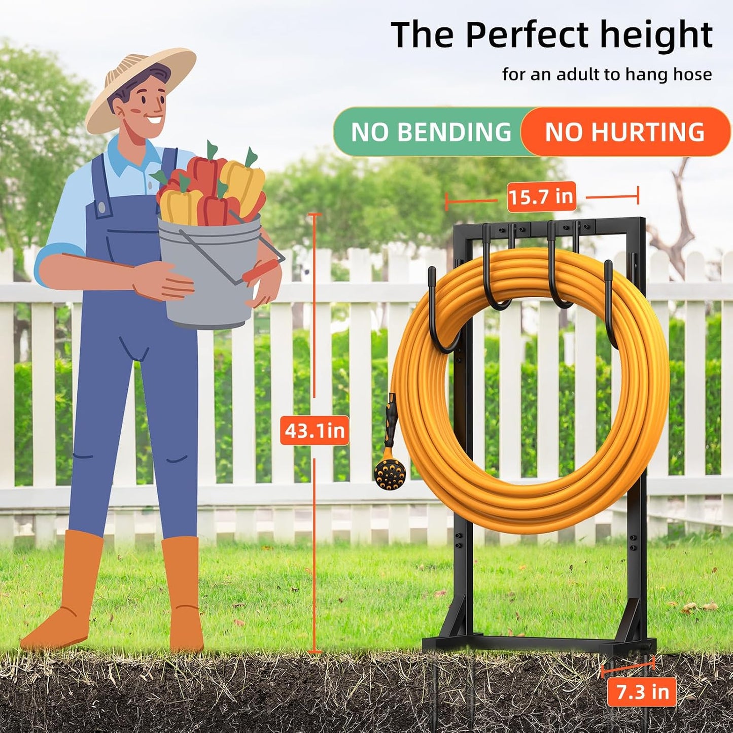 Garden Hose Holder Reel, Upgraded Metal Hose Reels Holds 150ft Hose, Heavy Duty Freestanding Water Hose Holders, Detachable Hose Storage Hanger for Outside - Fan-Shaped