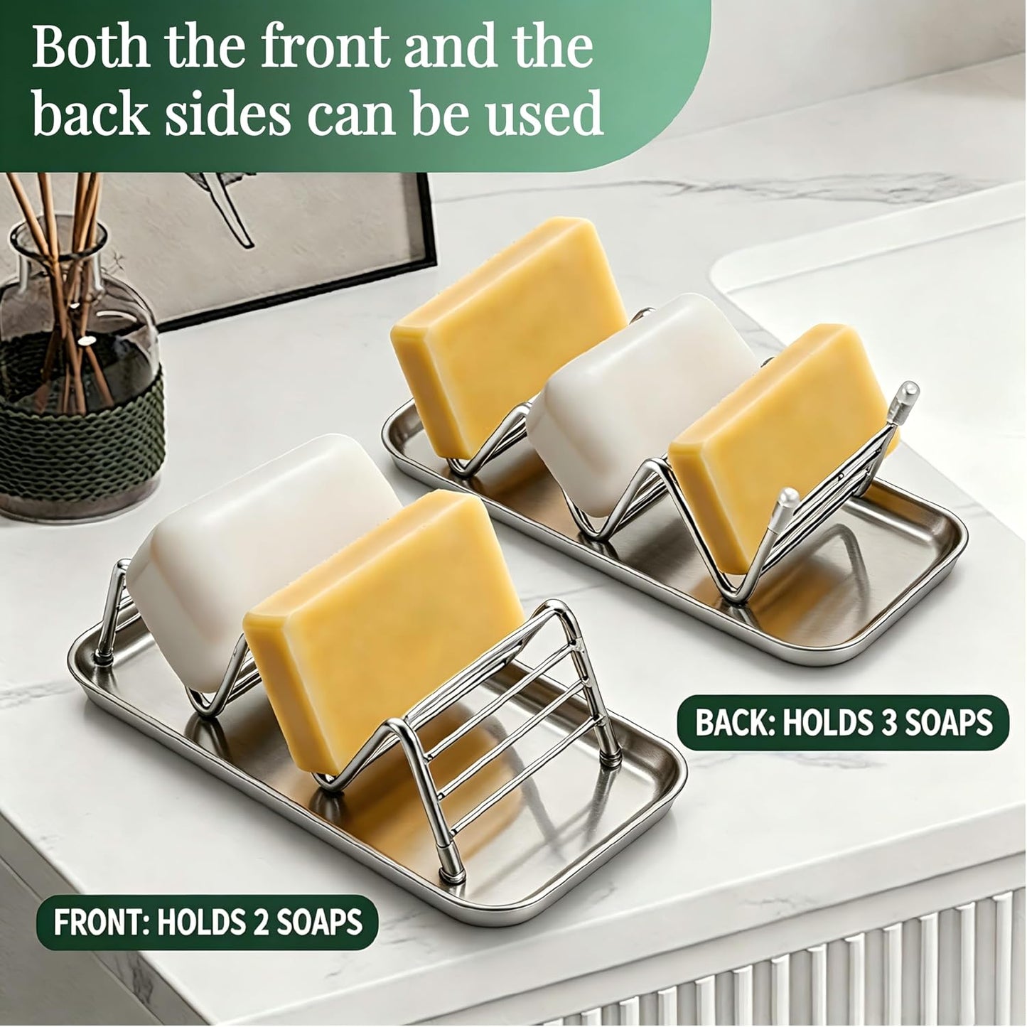 304 Stainless Steel Wavy Soap Dish, Self Draining Shampoo Bar Holder with Removable Drip Tray, Rustproof Quick Dry Bar Soap Organizer for Shower Bathroom Kitchen, Holds 2-3 Bars, 1 Pack