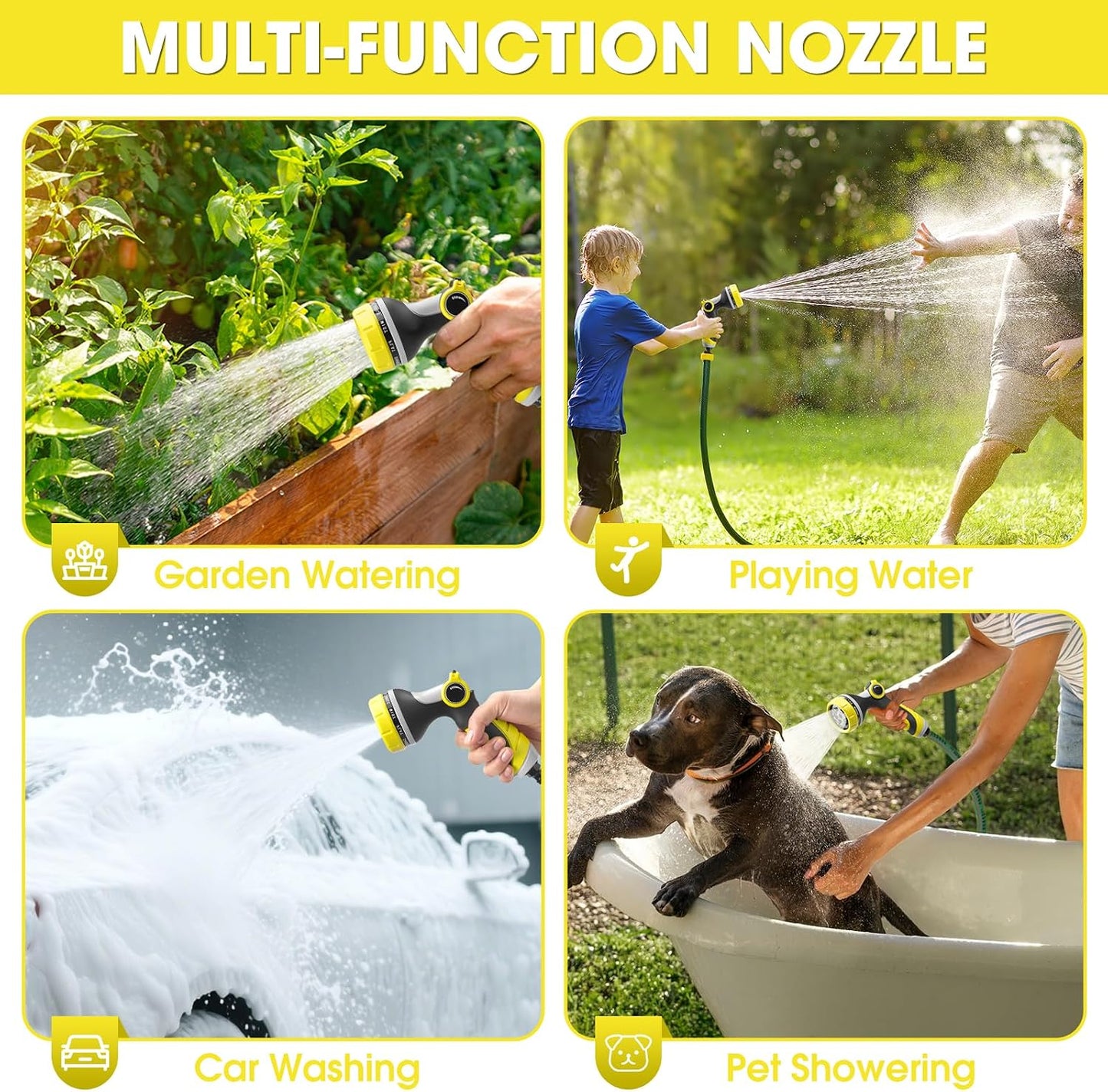 Garden Hose Nozzle,Hose Spray Nozzle with Adjustable 10 Watering Patterns,Slip Resistant High Pressure Water Hose Nozzle Sprayer for Plants & Lawns Watering,Car Washing and Pet Showering
