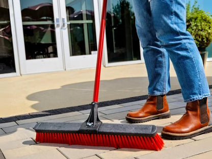 24-Inch Push Broom with 59" Metal Handle, Heavy-Duty Outdoor Broom with Stiff Flagged Bristles for Garage, Driveway & Patio