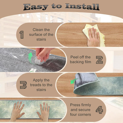 Non Slip Stair Treads for Wooden Steps, 15 Pack 8"x30" Washable Carpet | 8x30 in soft chenille polyester stair treads with reusable TPE backing for indoor wood stairs, dogs, kids, and seniors